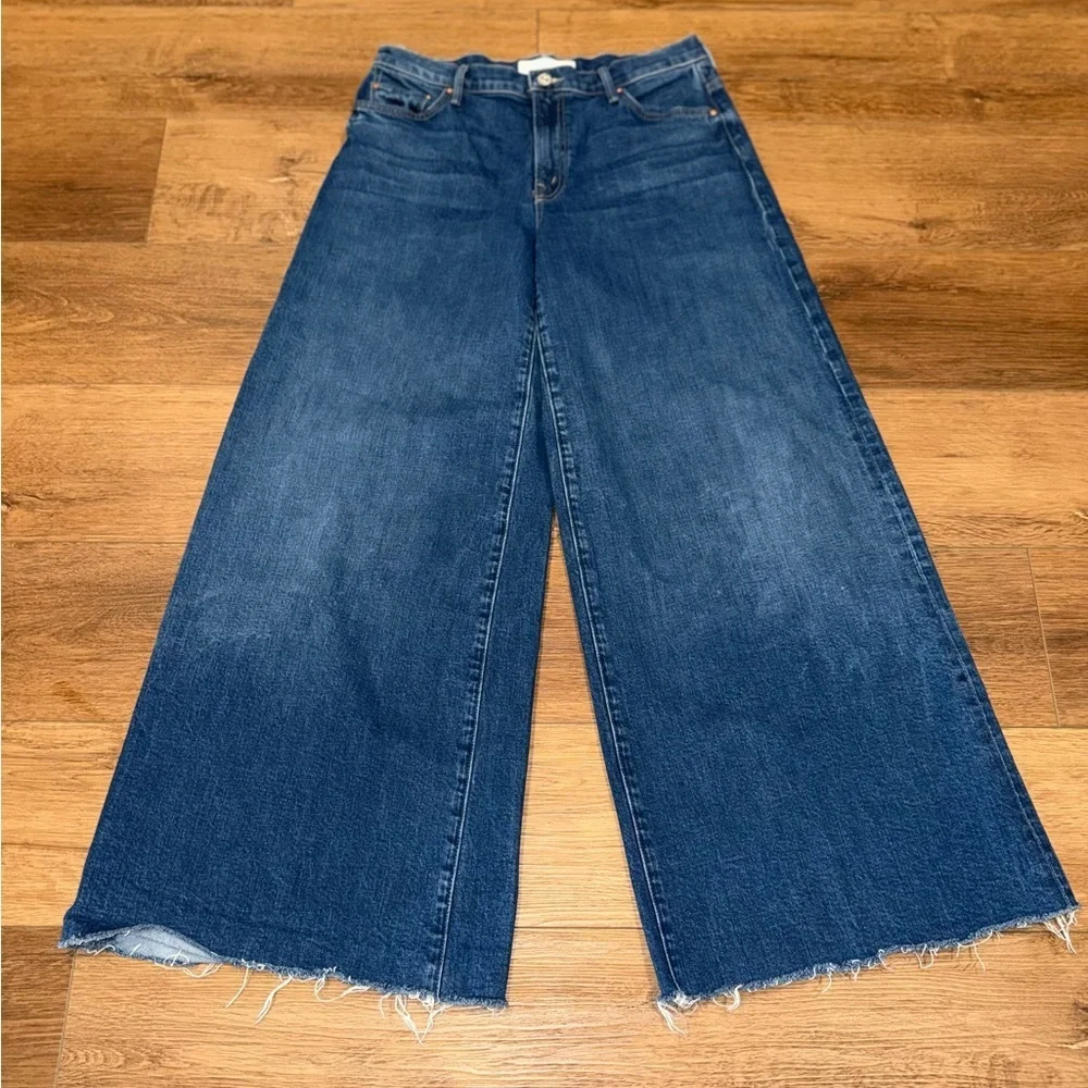 Mother The Wisher Sneak Fray Punch Buggy Denim Jeans 29 Wide Leg Raw Hem Boho